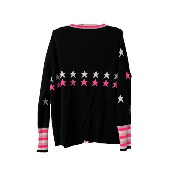 Scott & Scott London Womens Black Pink White Pure Cashmere Star Print Cardigan L - Picture 8 of 9
